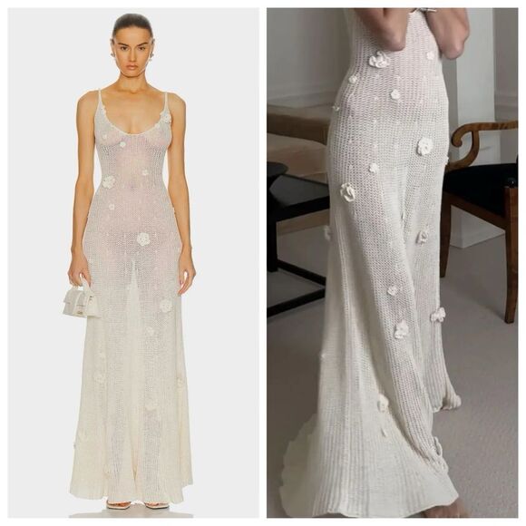 Anna October Dresses & Skirts - NWT Anna October Maxi Dress White Crochet Knit Astrid Floral Bridal Wedding sz S